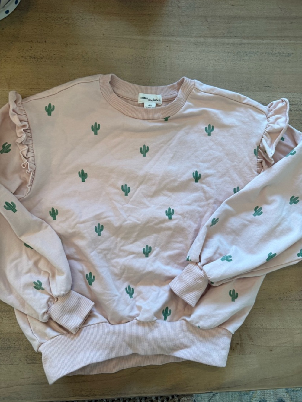miles the label Pink Cactus Print Ruffle Sweatshirt - Kids